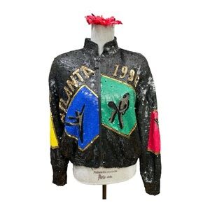 1996 Atlanta Olympics Sequin Bomber Jacket  RARE by MODI size 8/10 Medium Silk